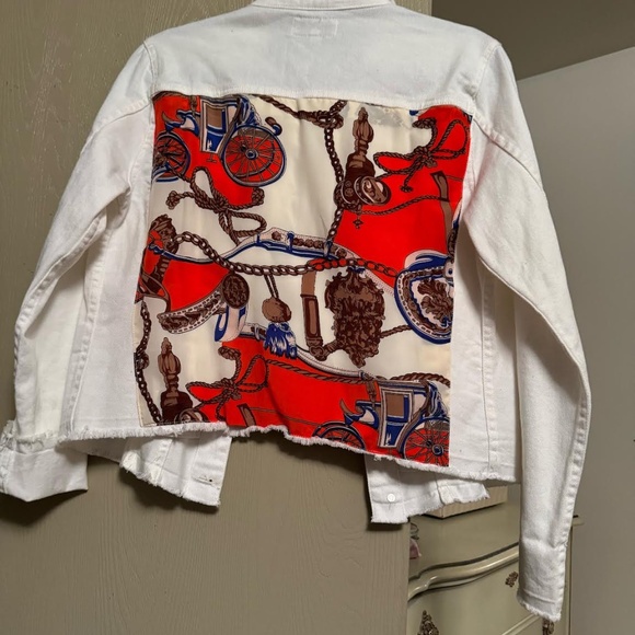 Marina St. Barth White Denim Jean Crop Jacket Short with Orange Italian Scarf